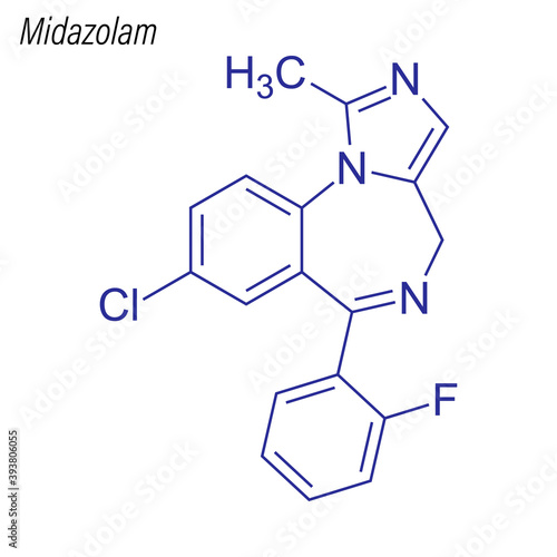 Vector Skeletal formula of Midazolam. Drug chemical molecule.