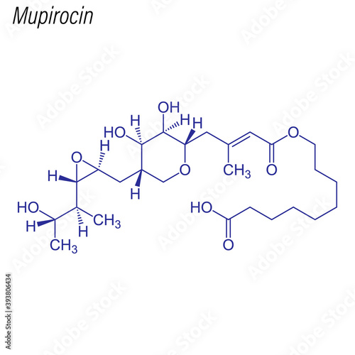 Vector Skeletal formula of Mupirocin. Drug chemical molecule.
