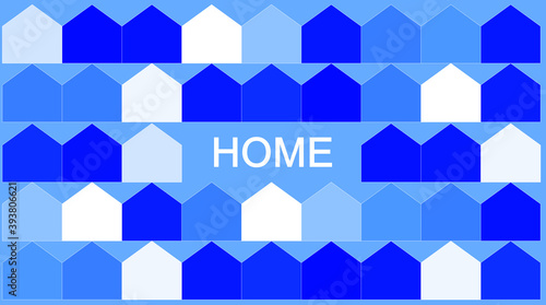the word home, surrounded by the home icon, in a schematic graphic form in predominantly blue colors.