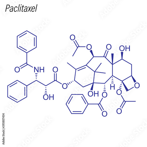 Vector Skeletal formula of Paclitaxel. Drug chemical molecule.