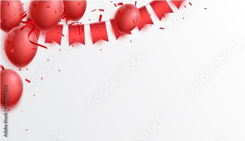 Red Balloons with confetti and background