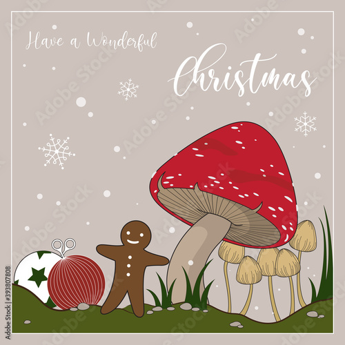 Mushroom Gingerbread Snow Christmas