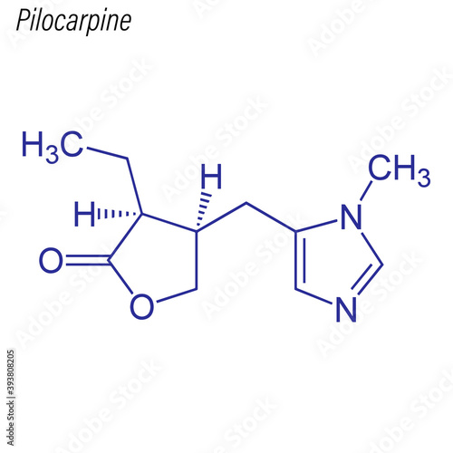 Vector Skeletal formula of Pilocarpine. Drug chemical molecule.
