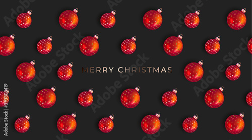 Christmas card. The pattern with Christmas balls on a dark background