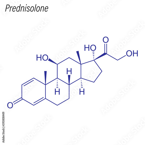 Vector Skeletal formula of Prednisolone. Drug chemical molecule.