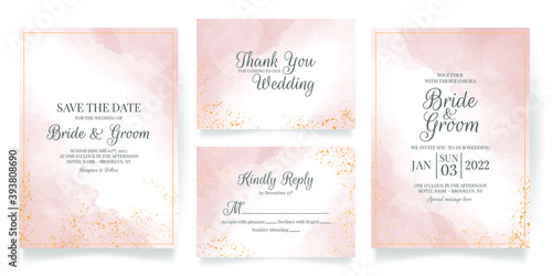 floral wedding invitation template set with elegant leaves decoration