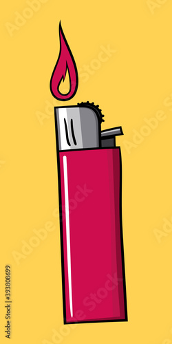 Red Gas Lighter with fire