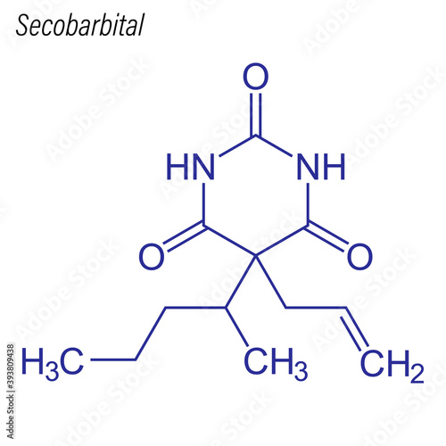 Vector Skeletal formula of Secobarbital. Drug chemical molecule.