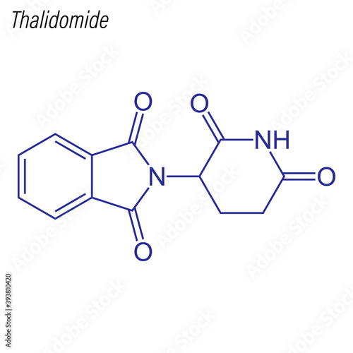 Vector Skeletal formula of Thalidomide. Drug chemical molecule.