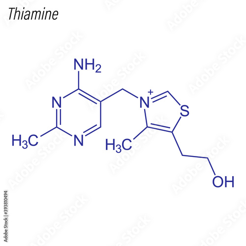Vector Skeletal formula of Thiamine. Drug chemical molecule.