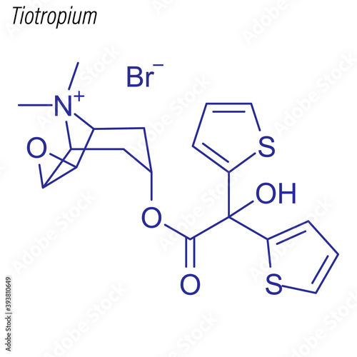Vector Skeletal formula of Tiotropium. Drug chemical molecule.