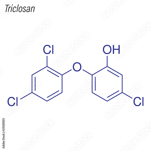 Vector Skeletal formula of Triclosan. Antimicrobial chemical molecule.