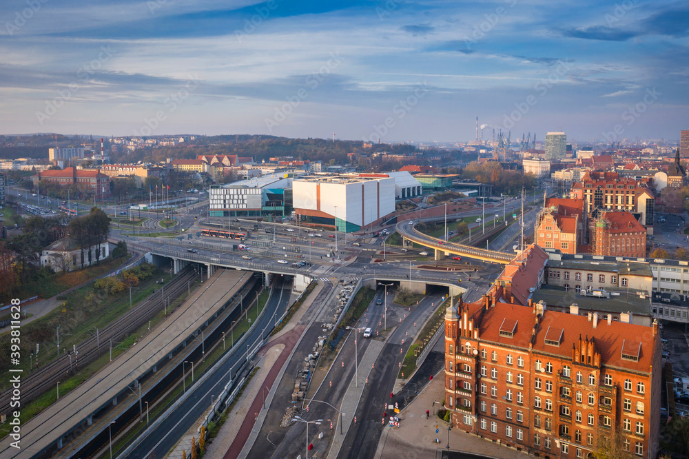 Aerial view of the city center of Gdansk, Poland