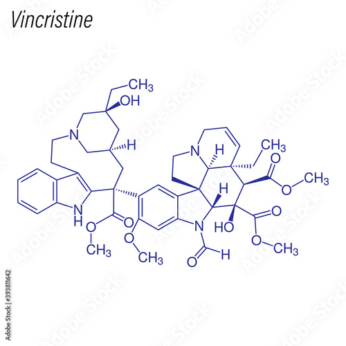 Vector Skeletal formula of Vincristine. Drug chemical molecule.