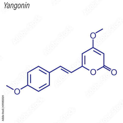 Vector Skeletal formula of Yangonin. Drug chemical molecule.