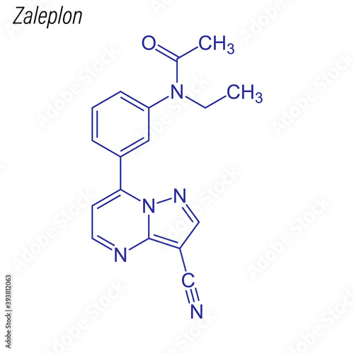 Vector Skeletal formula of Zaleplon. Drug chemical molecule.