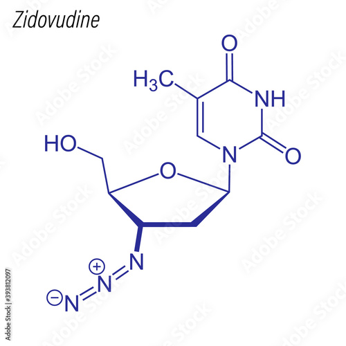 Vector Skeletal formula of Zidovudine. Drug chemical molecule. photo