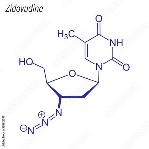 Vector Skeletal formula of Zidovudine. Drug chemical molecule.