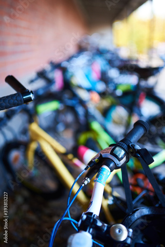 Closeup of bicycle parking space