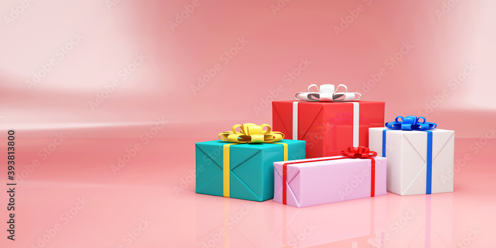 Heap of Gift Boxes on a Colorful Packages on pink studio background Heap of Gift Boxes on a Colorful Packages on pink studio background