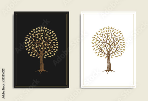 Photography Tree of Life or Luxury Gold Tree and roots vector