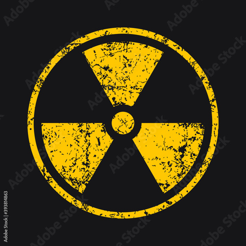 Radioactive symbol icon with grunge texture. Nuclear radiation warning sign. Atomic energy logo label. Vector illustration image.