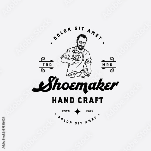 Old experience shoemaker hand drawn logo concept design