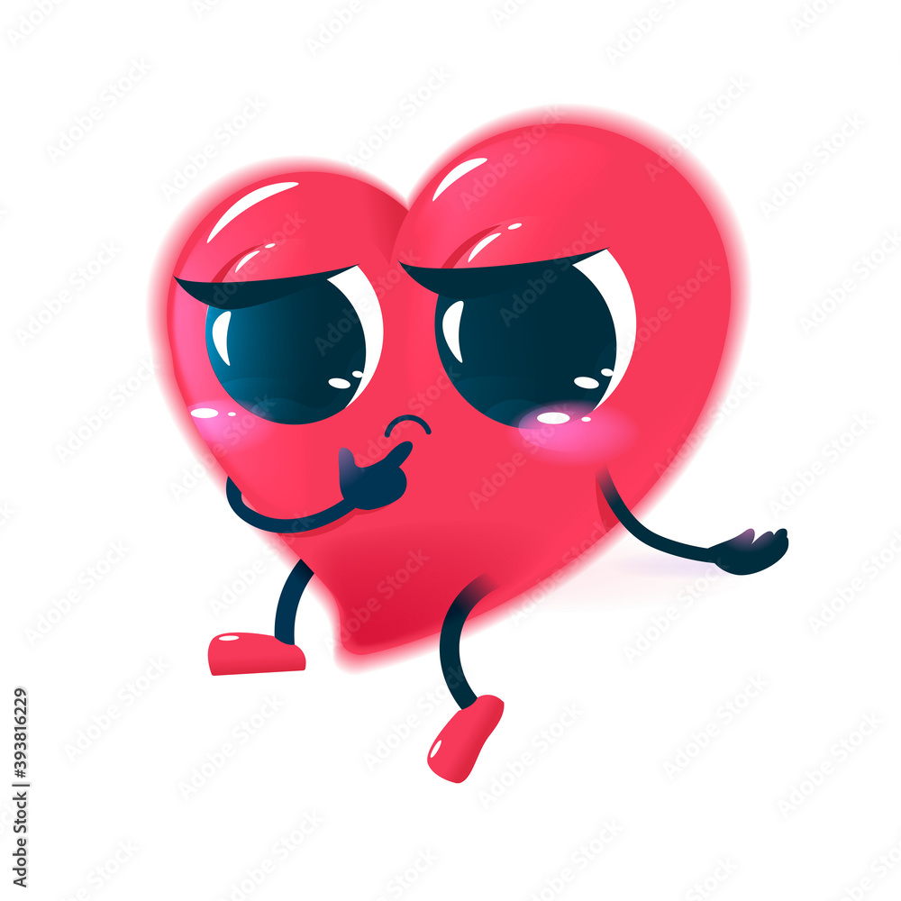 Red sad heart character. Cute face with big eyes and hands and legs. Vector cartoon illustration for kids. Red sad heart character. Cute face with big eyes and hands and legs. Vector cartoon illustration for kids.