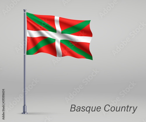 Free Download Waving flag of Basque Country - region of Spain on flagpole. Template for independence day poster design - GFXLoad