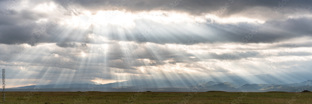 sun beams in landscape  Kyrgyzstan