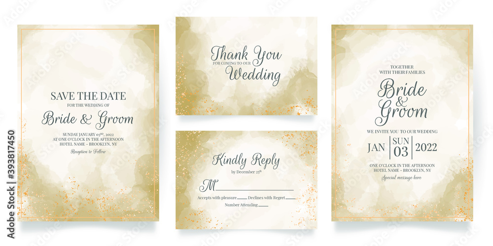 floral wedding invitation template set with elegant leaves decoration
