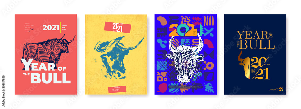 Year of the bull. Abstract illustration for the 2021 new year for poster, background or card. Freehand drawing for the year of the bull according to the Eastern Chinese calendar vector illustration.