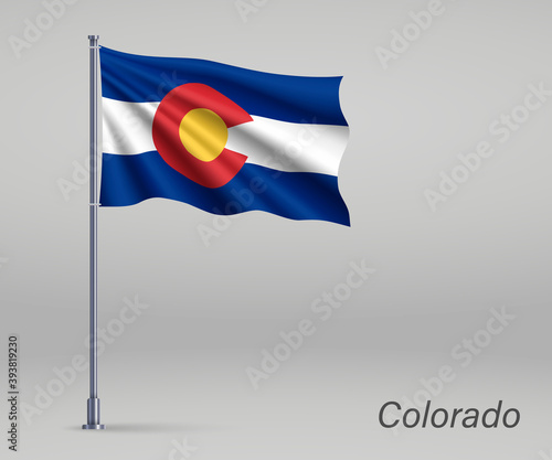 Waving flag of Colorado - state of United States on flagpole. Template for independence day poster design