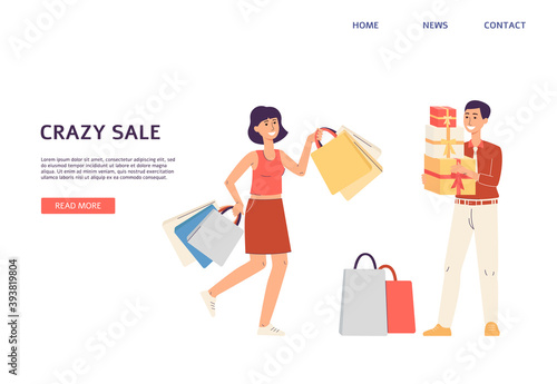 Final sale website banner with buyers or shoppers flat vector illustration.