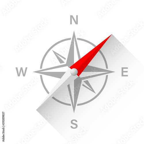 Compass illustration with shadow. Compass design sign.  Travel compass illustration. Stock vector.