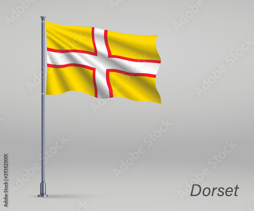 Free Download Waving flag of Dorset - county of England on flagpole. Template for independence day poster design - GFXLoad