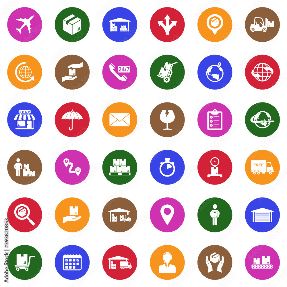Logistic Icons. White Flat Design In Circle. Vector Illustration. Logistic Icons. White Flat Design In Circle. Vector Illustration.
