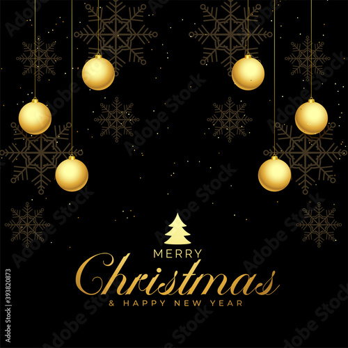 black and golden merry christmas greeting background design
