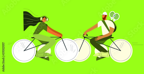 girl and boy on bicycles, summer pastime