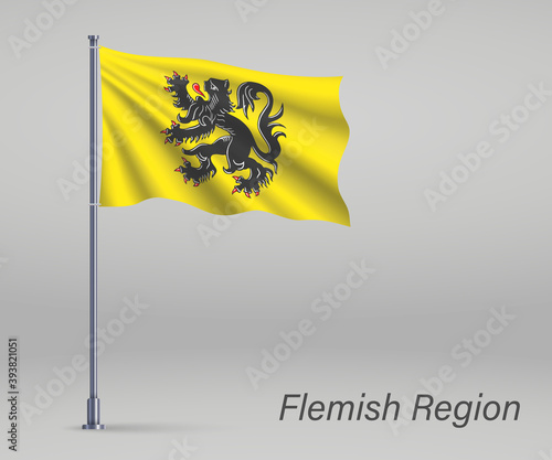 Photography Waving flag of Flemish Region of Belgium on flagpole