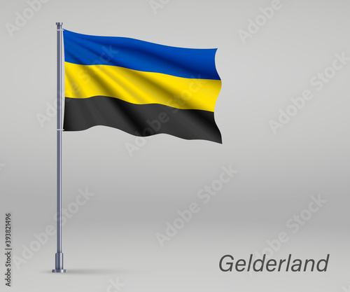 Free Download Waving flag of Gelderland - province of Netherlands on flagpole. Template for independence day poster design - GFXLoad