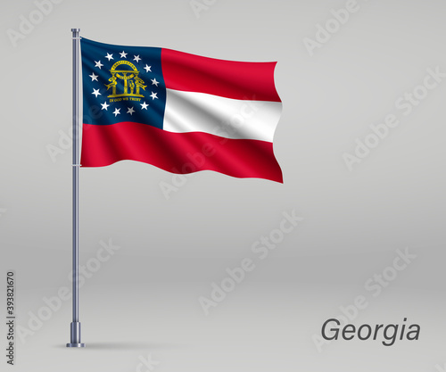 Waving flag of Georgia - state of United States on flagpole. Template for independence day poster design Free Download Waving flag of Georgia - state of United States on flagpole. Template for independence day poster design - GFXLoad