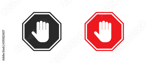 Stop hand red sign. Isolated ban icon in flat style. Vector