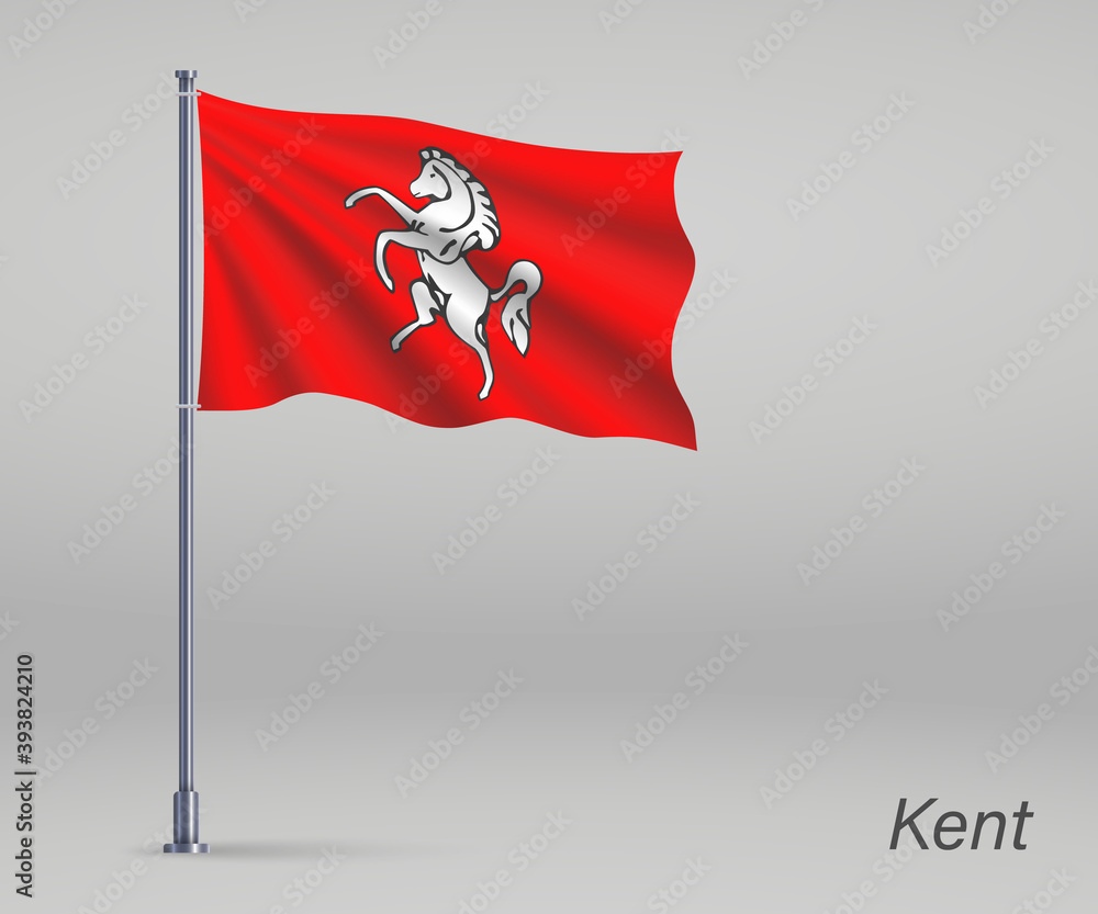 Waving flag of Kent - county of England on flagpole. Template for independence day poster design Waving flag of Kent - county of England on flagpole. Template for independence day poster design
