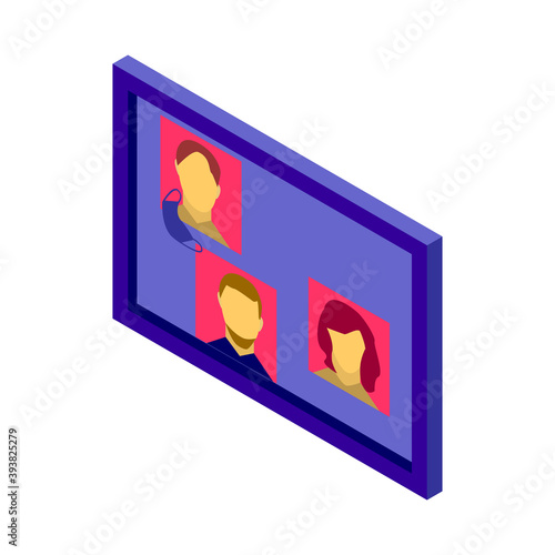 Isometric videoconference icon.Isometric workplace vector illustration isolated on white background.
