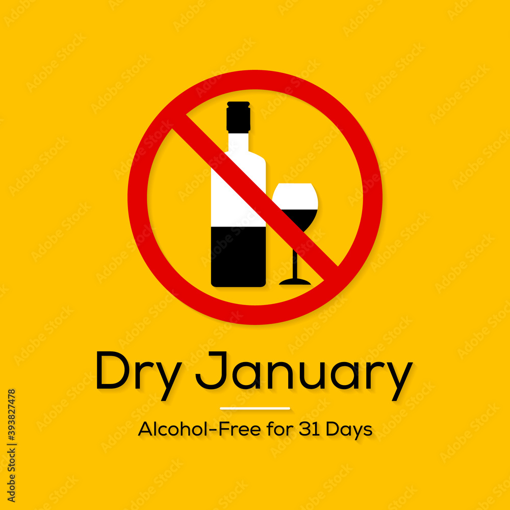 Dry January is a public health campaign urging people to abstain from alcohol for the month of January, Vector illustration. Dry January is a public health campaign urging people to abstain from alcohol for the month of January, Vector illustration.
