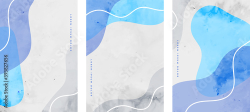 minimalist fluid shapes abstract flyers set in blue colors photo