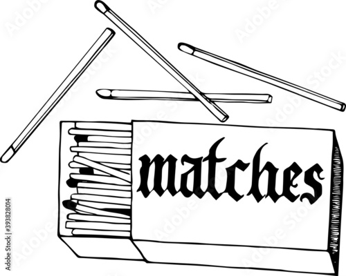 Safety match, open box of matches, scattered matches, gothic match inscription