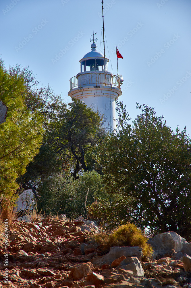 Gelidonya Lighthouse at cape in Mediterranean sea Gelidonya Lighthouse at cape in Mediterranean sea