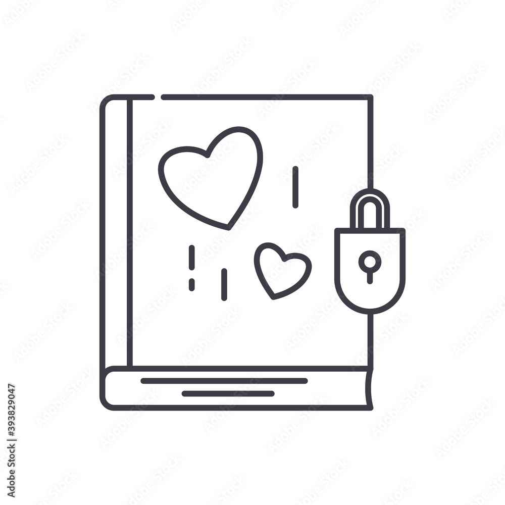 Diary icon, linear isolated illustration, thin line vector, web design sign, outline concept symbol with editable stroke on white background. Diary icon, linear isolated illustration, thin line vector, web design sign, outline concept symbol with editable stroke on white background.